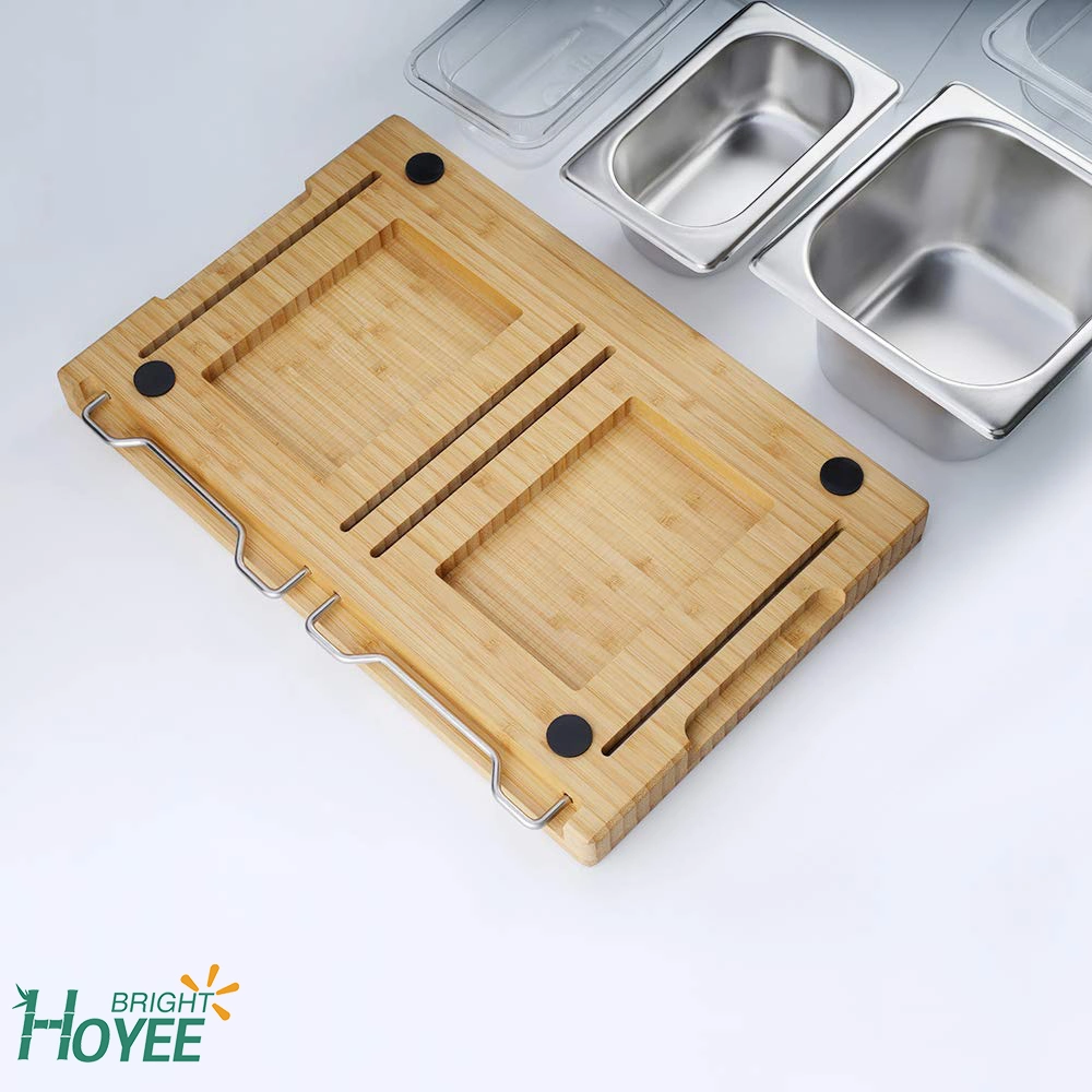 Kitchen Bamboo Cutting Board with Containers and Tableware